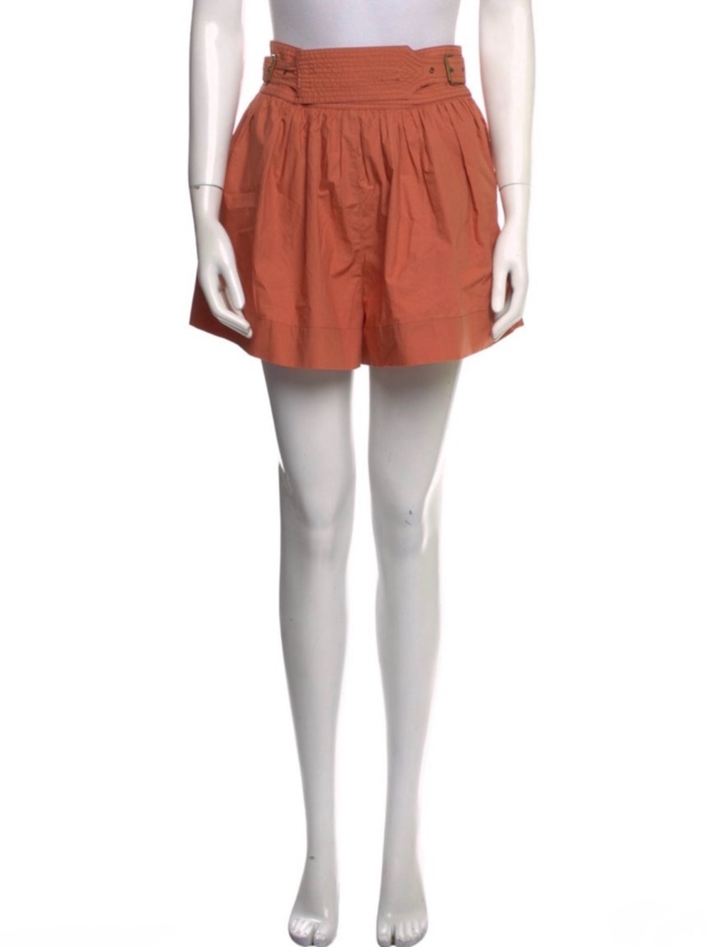 Ulla Johnson High-Waist Rust-Terracotta Gathered Shorts